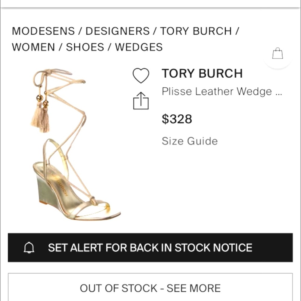 NEW Tory Burch Plisse leather wedge sandals gold sz 6